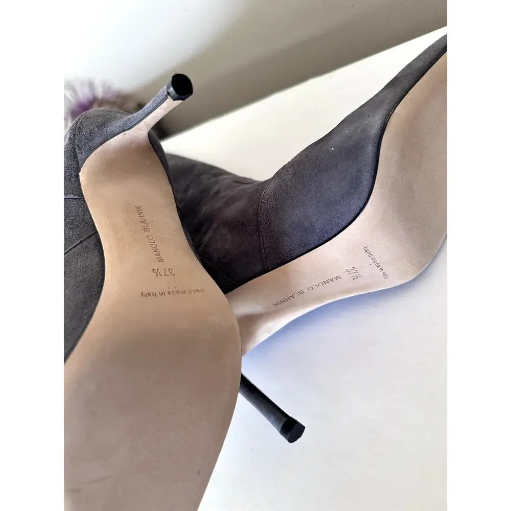 $1995 Manolo Blahnik Likanskim Boots Fur Suede Tall Womens Shoes Size 37.5 New